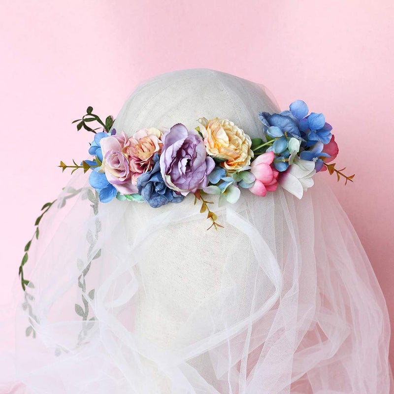 Vivivalue Vine Flower Crown Flower Garland Headband Hair Wreath Floral Headpiece Halo Boho with Ribbon Wedding Party Festival Photos - Image 3